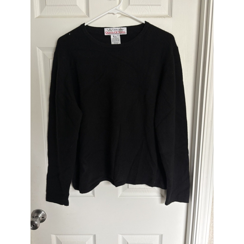 Vintage Queen of Scotland 100% Cashmere Black Crewneck Sweater XL Classic
